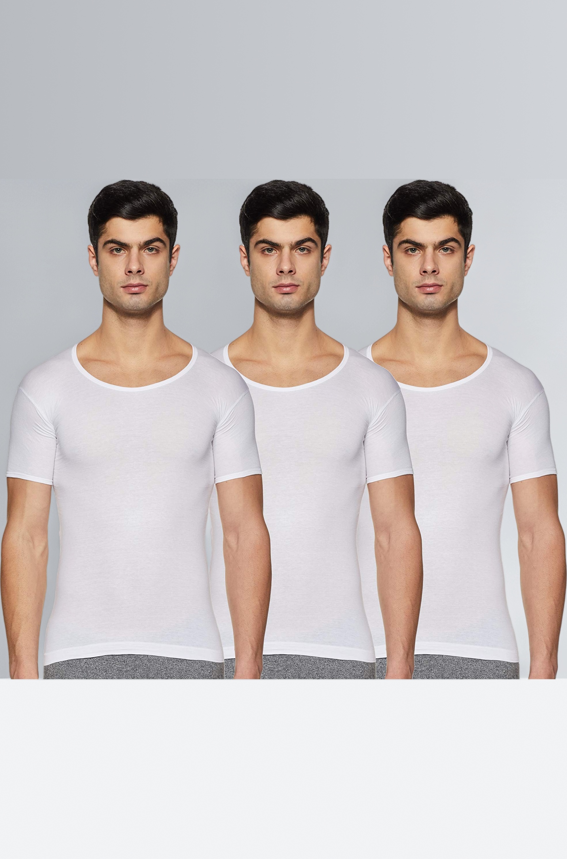 Jon Men Cotton Half Sleeve Vest | Round Neck Soft Innerwear for Daily Comfort | Breathable, Stretchable Fabric | Pack of 3