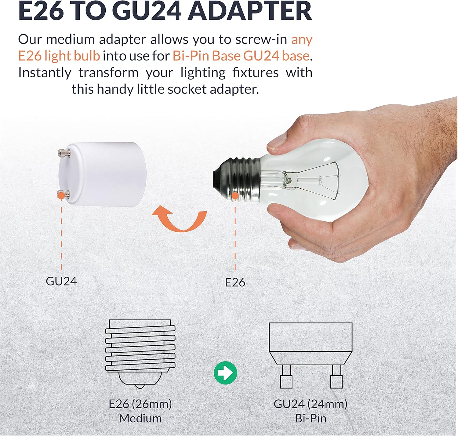 Newhouse Lighting GU24 to E26 (Pin Base) to Standard Light Bulb Socket Adapter, 1-Pack