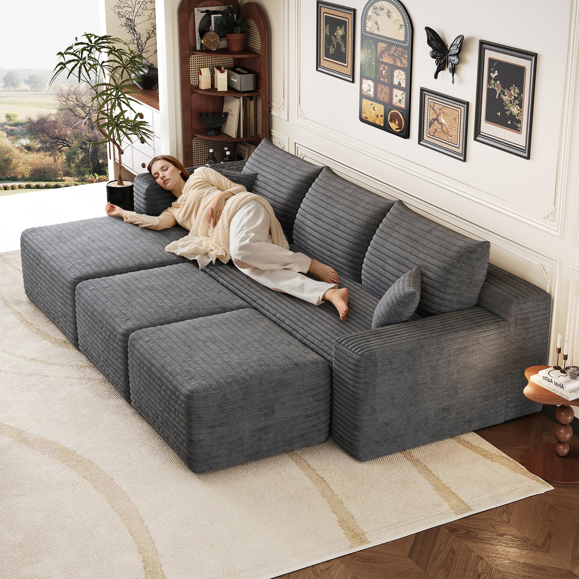 Canapé d'angle modulaire en forme de U - 241 cm - XXL - Sans montage - Gris