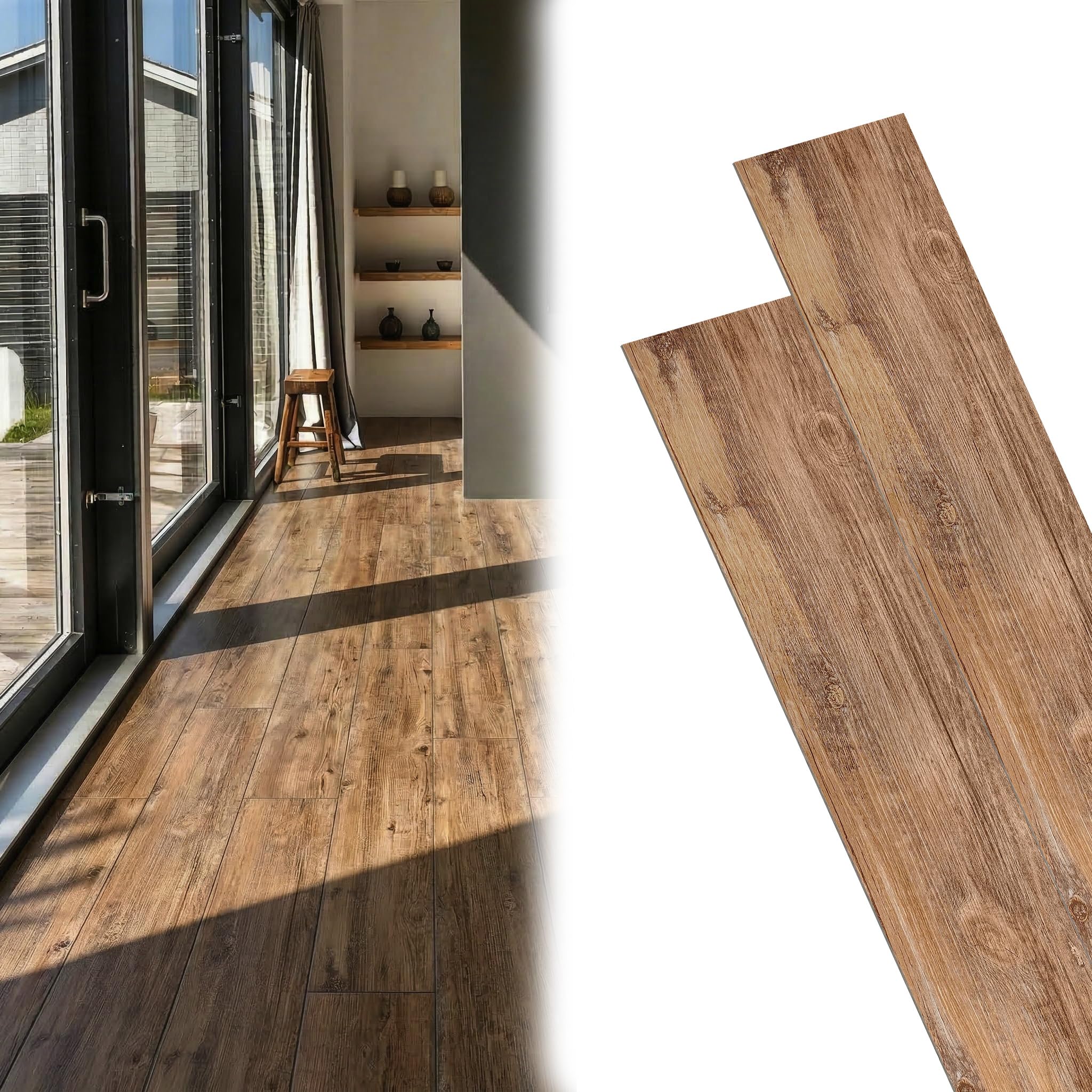 Yunvin Self Adhesive Vinyl Flooring Planks 36pcs 5m² Peel and Stick Floor Tiles Natural Wood Effect Non-slip Waterproof for Bathroom Kitchen Living Room, 3401-34