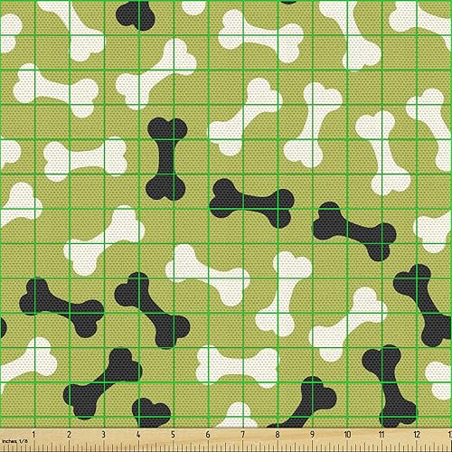 Miniatura 209 de Lunarable - Tela para amantes de perros de The Yard, patrón divertido de animales de dibujos animados en posiciones caprichosas estirando y Beige y