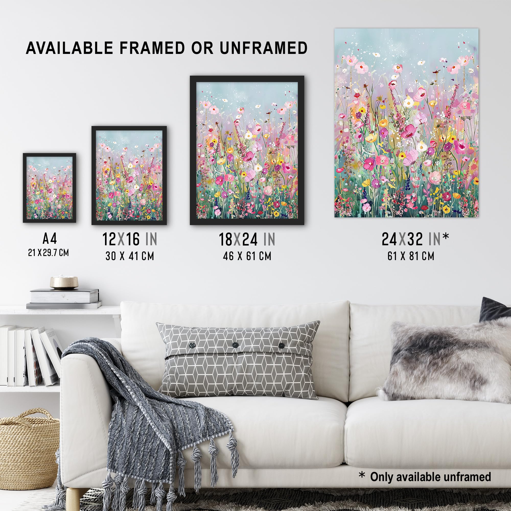 Artery8 Delicate Wildflower Field Floral Painting Living Room Artwork Framed Wall Art Print A4, Framed A4, 32.3L x 23.4W cm - Image 3