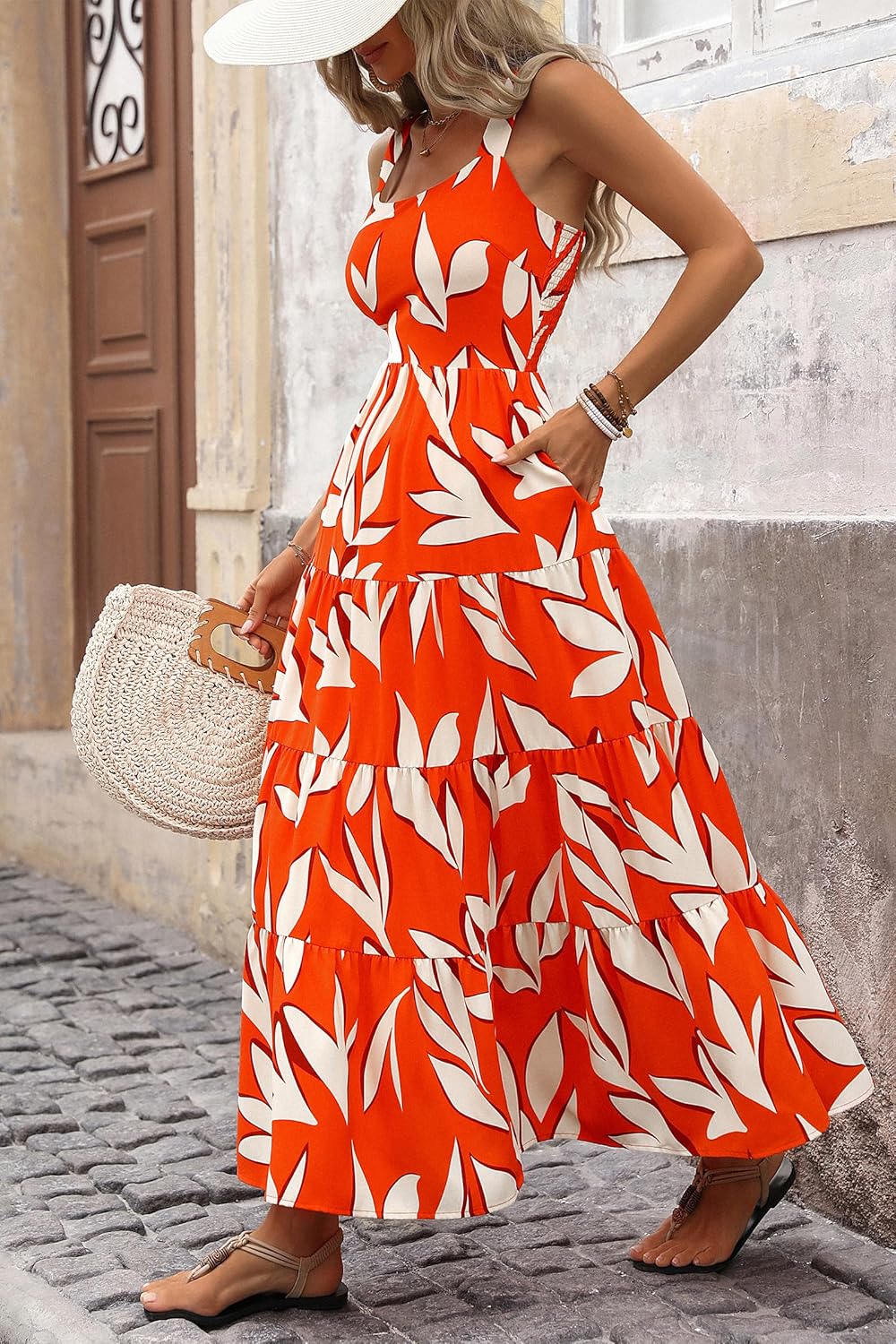 PRETTYGARDEN Women's 2026 Summer Floral Maxi Dress Sleeveless Smocked Ruffle Long Flowy Beach Vacation Boho Sundresses - Image 5