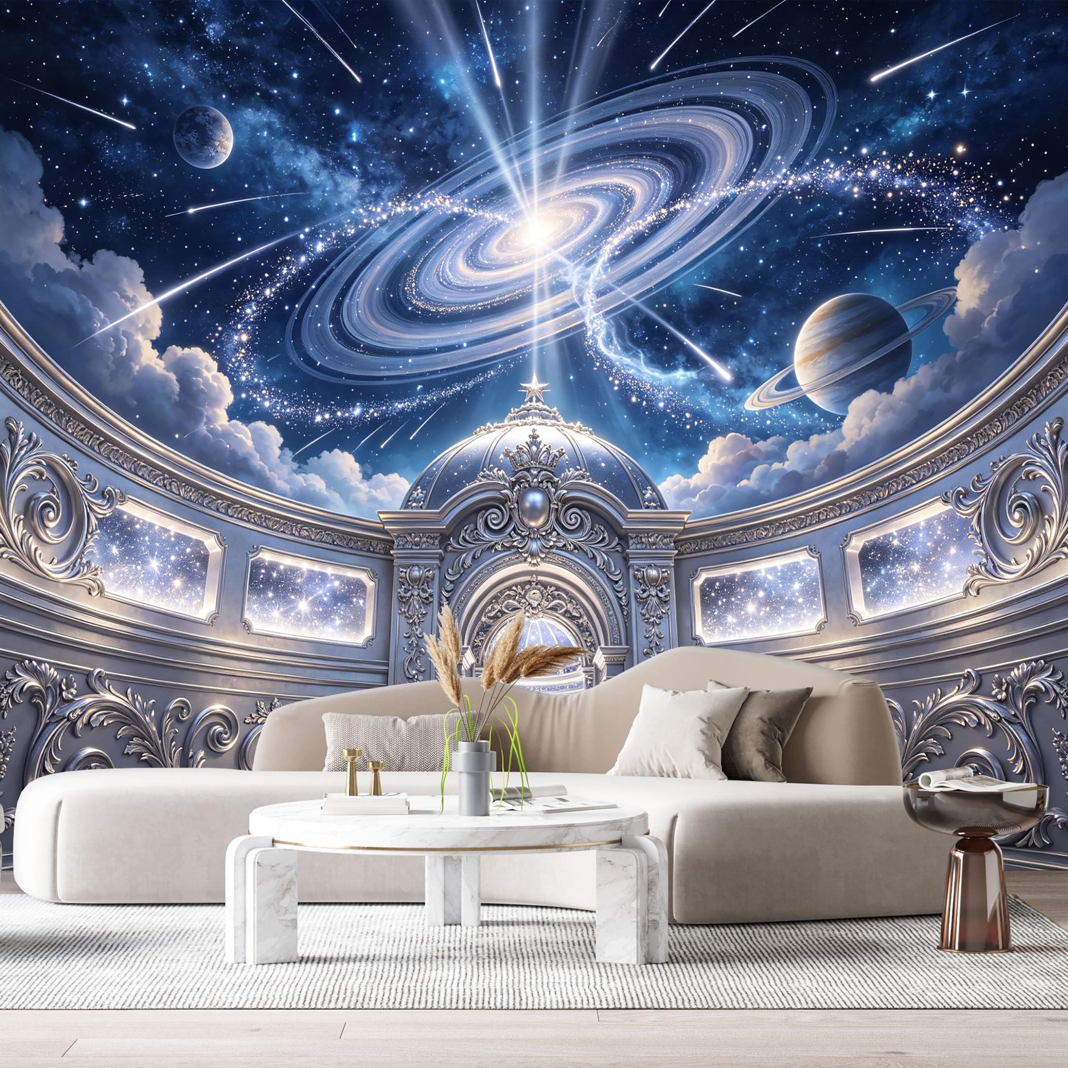 Custom Size Wall Murals Celestial Galaxy Space Palace 3D Trompe L'Oeil SelfAdhesiveWall Fabric Removable Wallpaper Wall Decor for Living Room Bedroom Bathroom