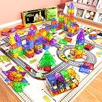 Tuiles magnétiques Blocs Jouets pour tout-petits Sensible Préscolaire Construction Jouets d'apprentissage Filles Garçons Jouet Noël Cadeaux pour 3 4 5 6 7 8 Année Garçons Filles