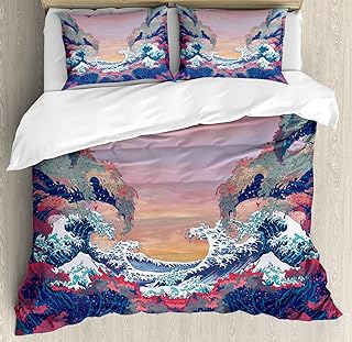 Ambesonne Modern Duvet Cover Set, Colorful Fantasy Sea Waves Ocean Modern Fictional Nautical Magic Artsy Illustration, Decorative 3 Piece Bedding Set with 2 Pillow Shams, Queen Size, Pale Eggplant