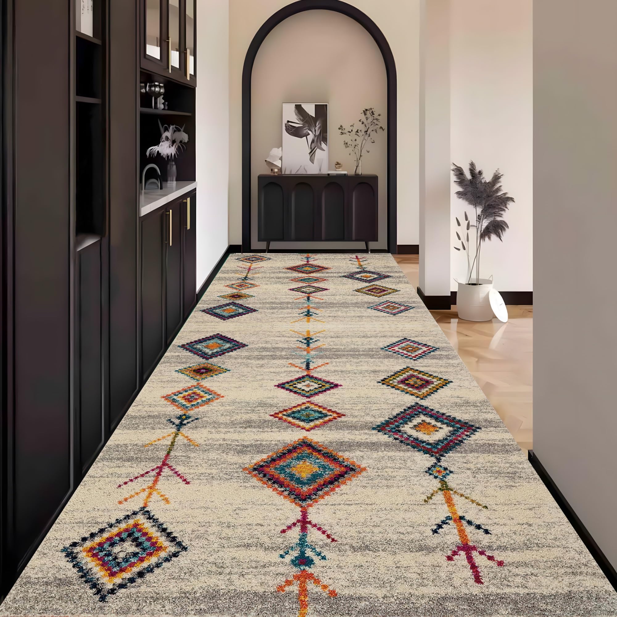 Läufer Teppich Flur Lang küchenläufer Waschbar Vintage 70x150cm | Lang rutschfest Teppichläufer Flurläufer Bunt Für küche Fußmatte Wohnzimmerteppich Schlafzimmer Meterware Dauerhaft