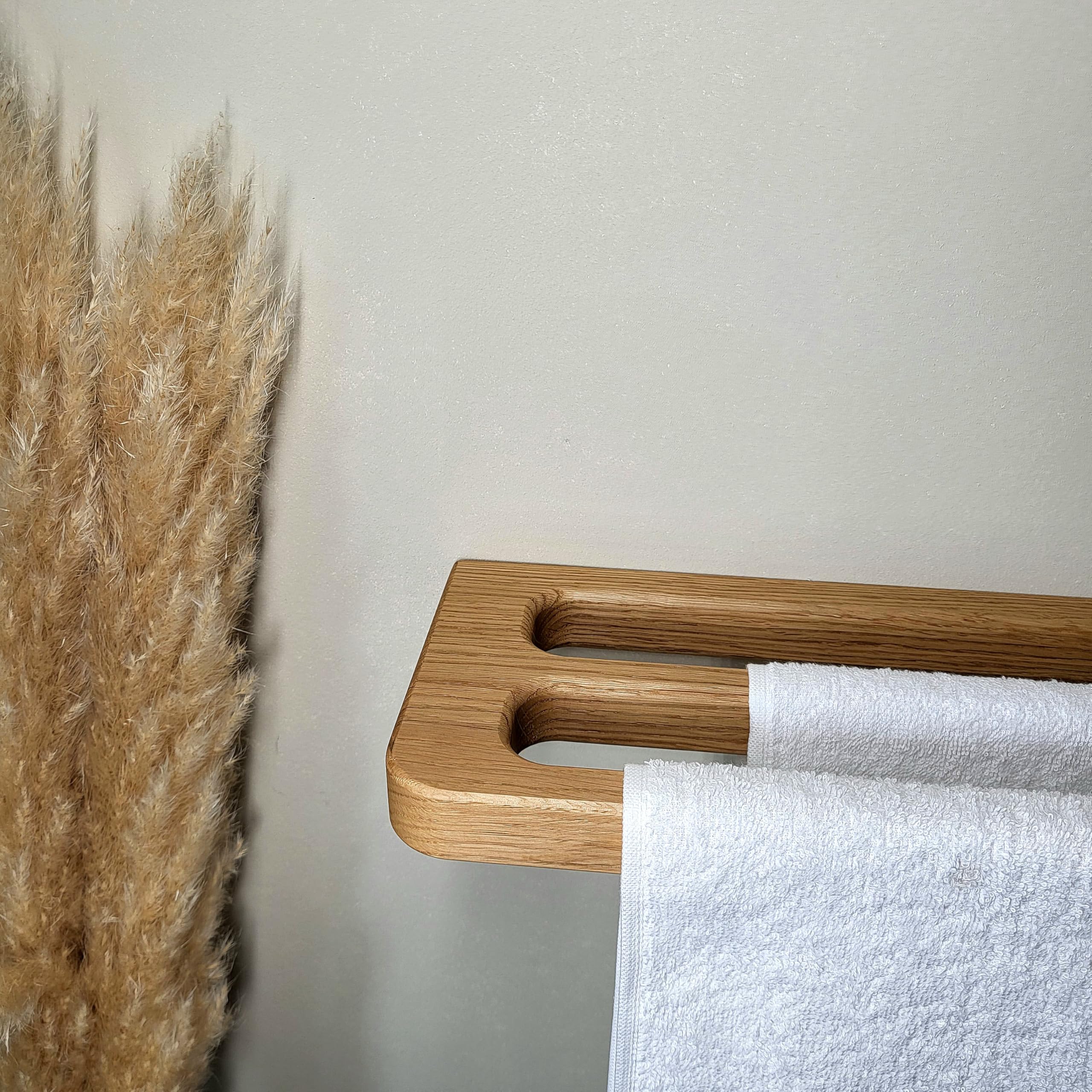 Großer Doppel Handtuchhalter aus massivem Eichenholz, Design, einfache stabile Montage (kein Kleben), Made in Germany, natürlich, Scandi, minimalistisch, nachhaltig, edel, Badezimmer, Bad, Sauna
