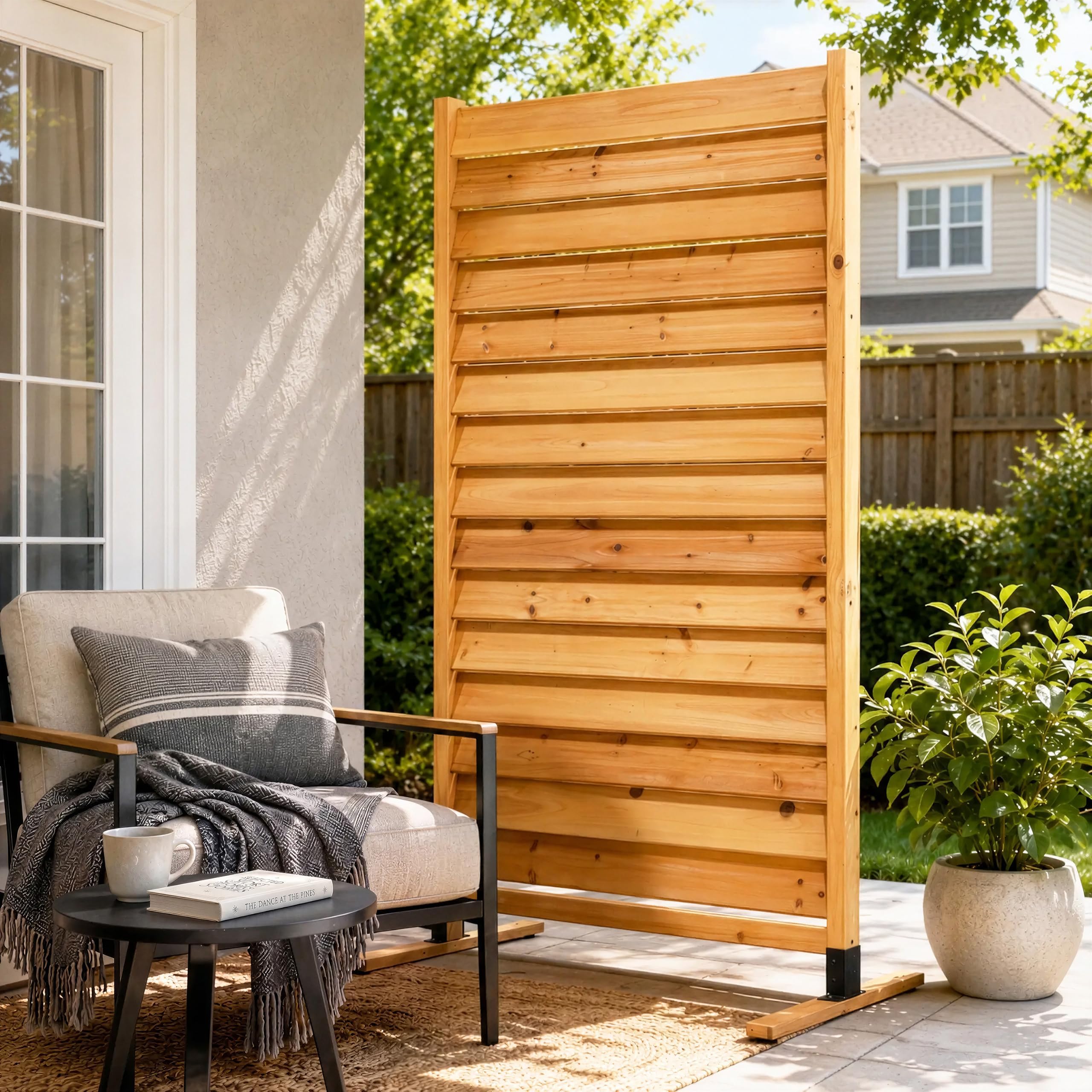 Enclo Louvered Freestanding/Surface Mounted Privacy Screen, Cedar Wood