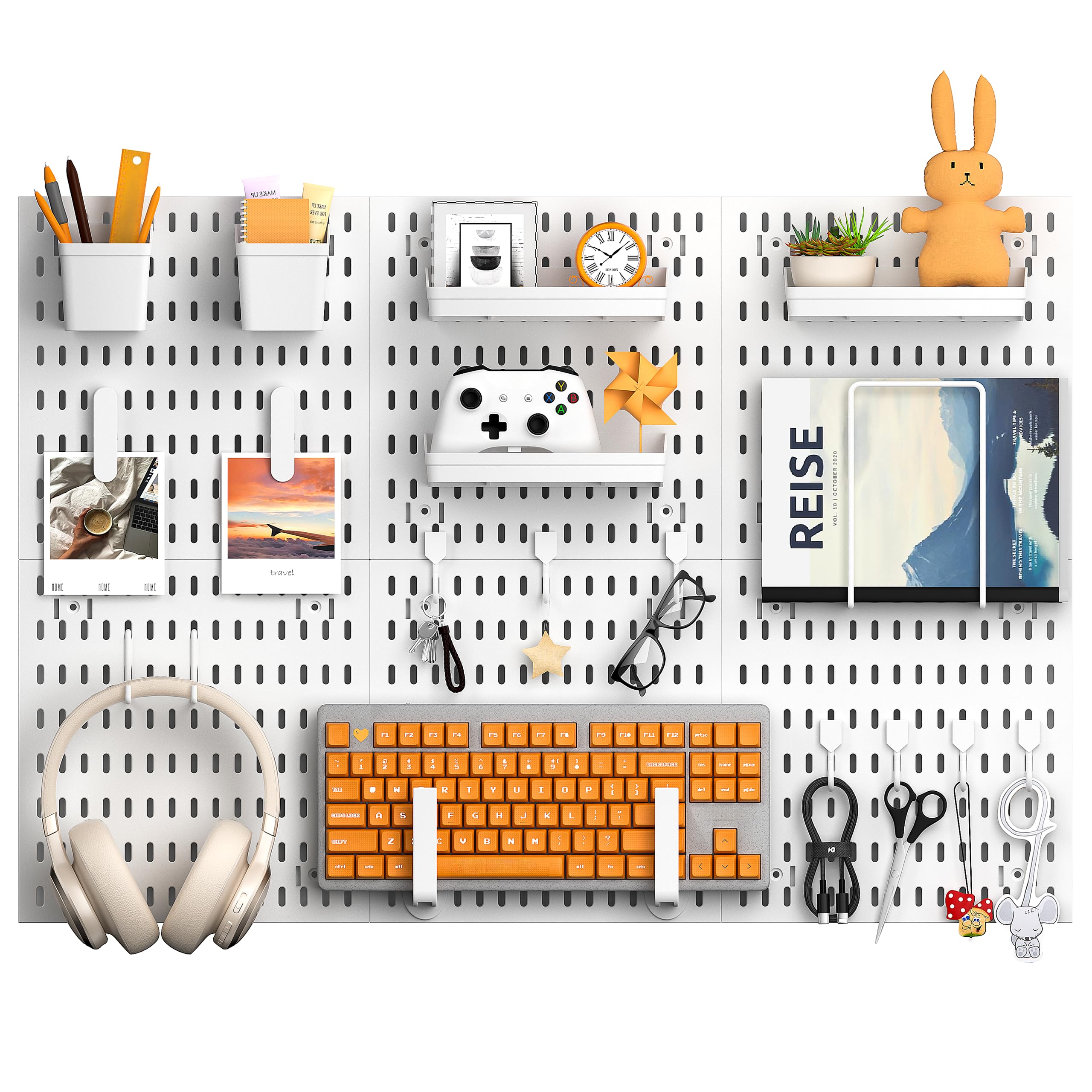 Photo 1 of Hogurity Peg Board, 24"x36" Pegboard Wall Organizer, Includes 6PCS White Peg Boards and Accessories, Plastic Peg Board Panels for Craft Room, Office, Kitchen, Gaming Room