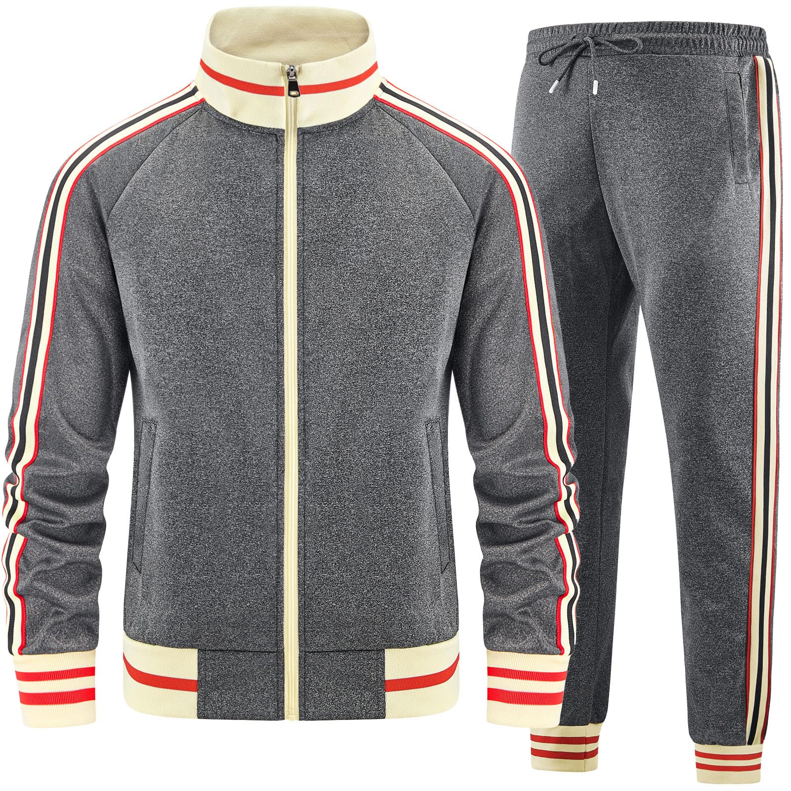 Men Track Suits Sets Long Sleeve Full-zip Sweatsuit Active Jackets and Pants 2 Piece Outfits