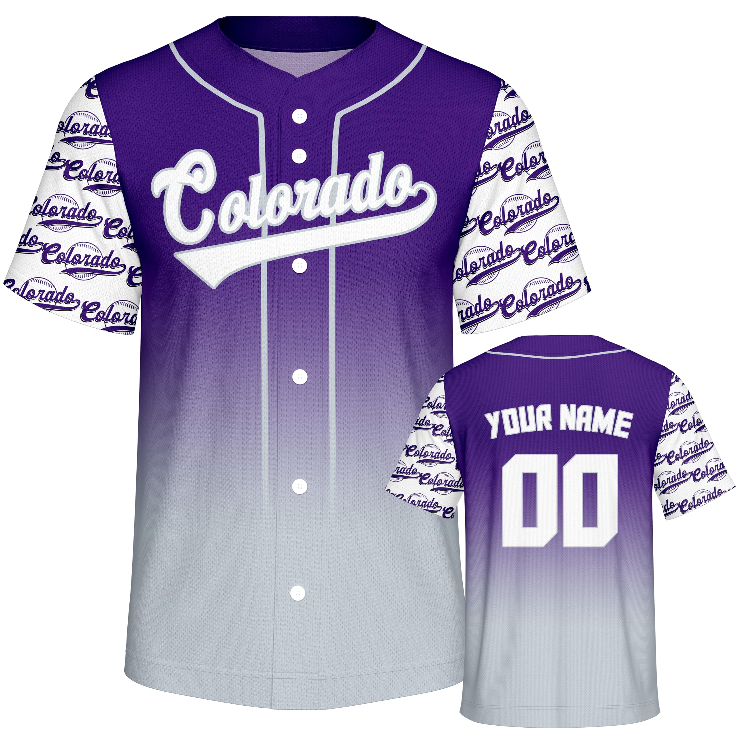 Custom Baseball Jersey Gradient Button Down Baseball Jersey Printed Stitched Name Number Logo Fans Gift for Men Women Youth Kid S-6XL