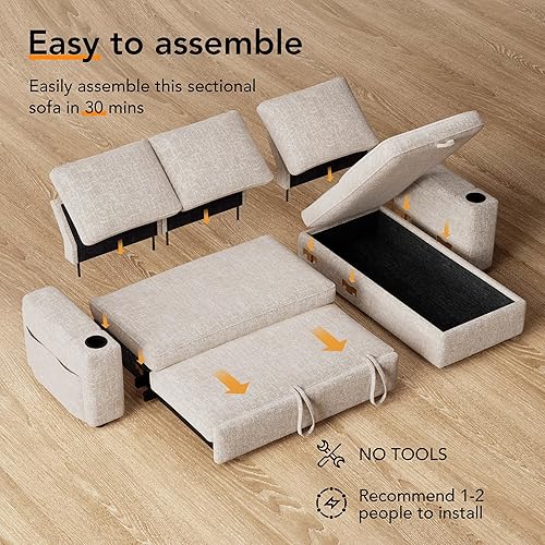Miniatura 3 de Vipbear Sofá cama cama, sofá extraíble de 82 pulgadas con respaldo reclinablediván de almacenamiento reversible, sofá en forma de L 3 en 1 con