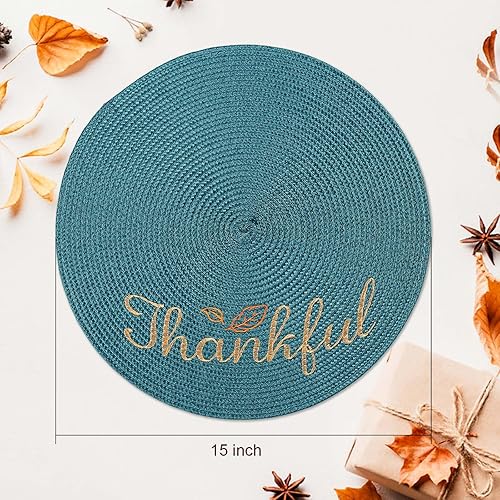 Miniatura 2 de AHHFSMEI Juego de 6 manteles individuales redondos trenzados de 15 pulgadas para mesas de comedor, tejido natural, resistentes al calor, color verde