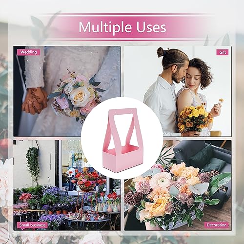 Miniatura 7 de Bolsas de regalo rosas con asas, 12 bolsas de regalo de flores, cajas de flores para arreglos, bolsas de flores impermeables para ramos de flores,