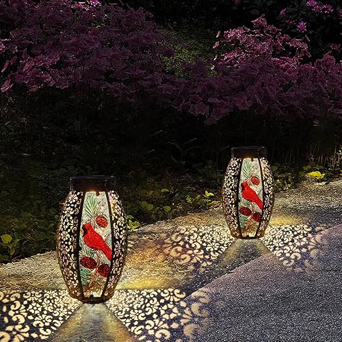 Miniatura 5 de Farol solar para exteriores, impermeable, luces decorativas de metal colgantes para mesa de patio, jardín, camino, patio, con LED blanco cálido