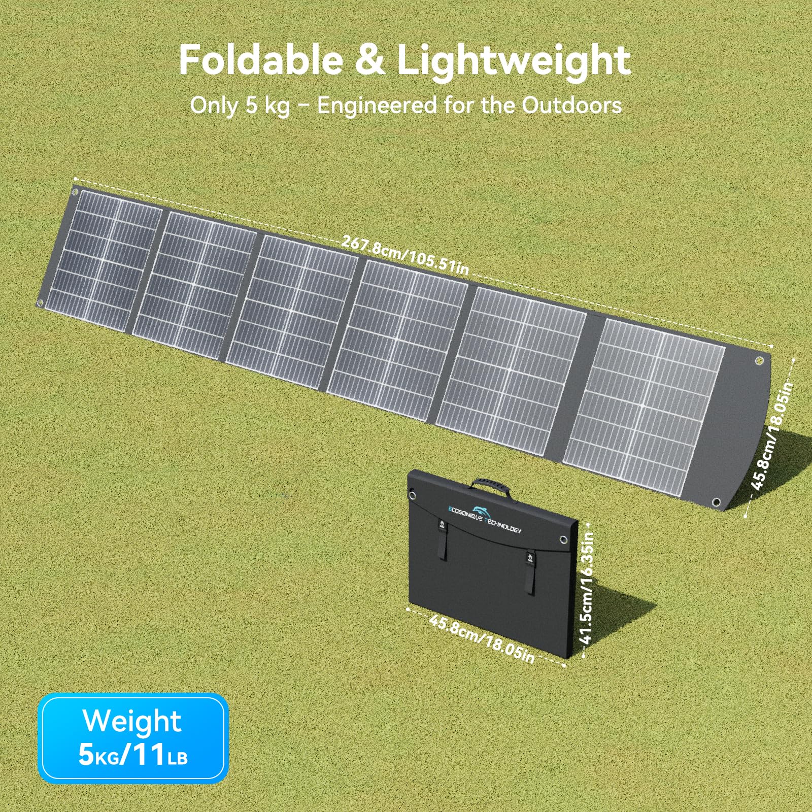 Ecosonique - Pannello solare portatile da 200 W, 5 kg, ultra leggero, pieghevole, CPC per centrali elettriche EcoFlow/Jackery/Bluetti con MC4, XT60, USB-C 65 W PD3.0 e USB-A QC3.0 per camper