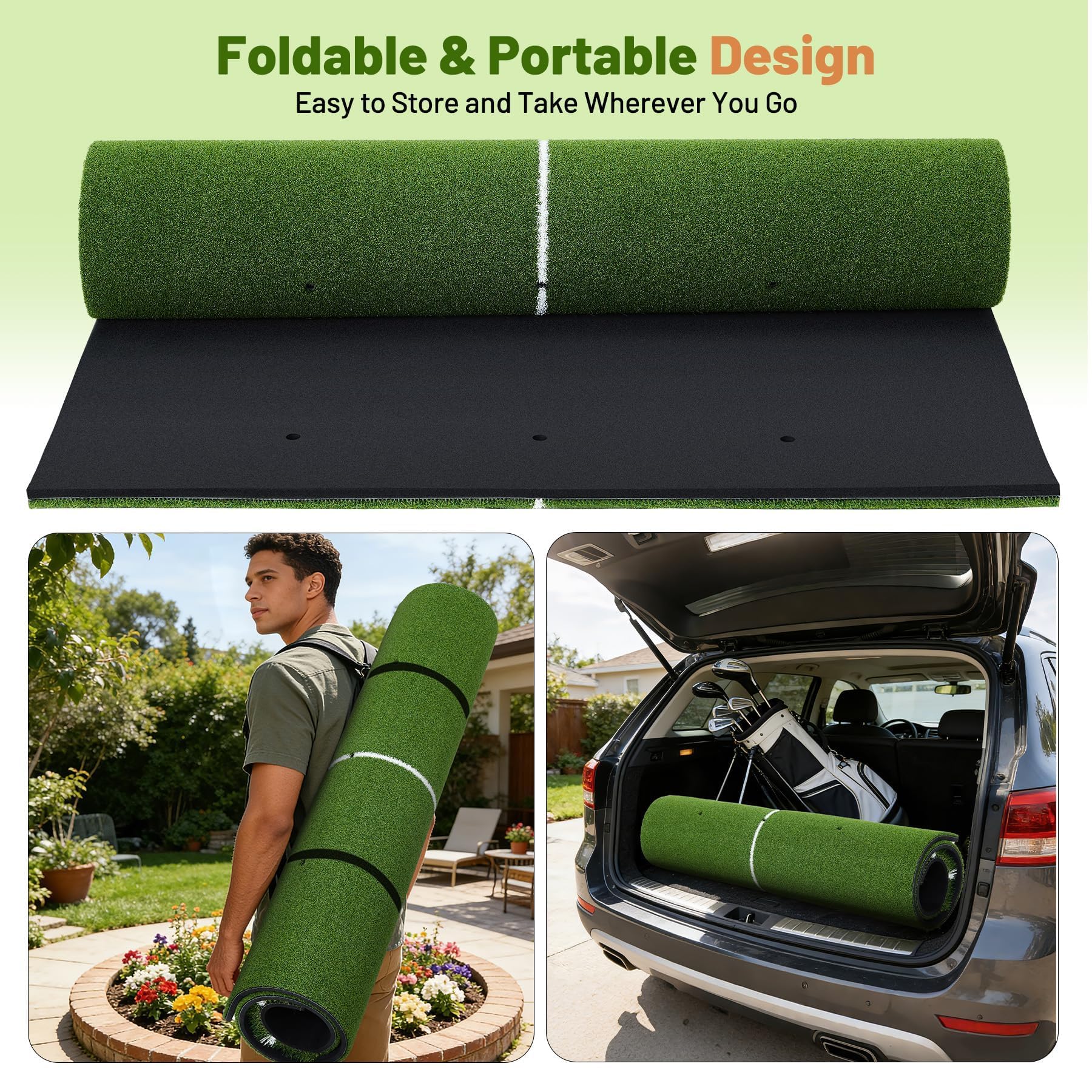 Tapis De Frappe Golf en PE, Double Gazon Artificiel 152x121x4,5 cm, Tapis d’Entraînement De Golf Épaissi pour Intérieur Et Extérieur