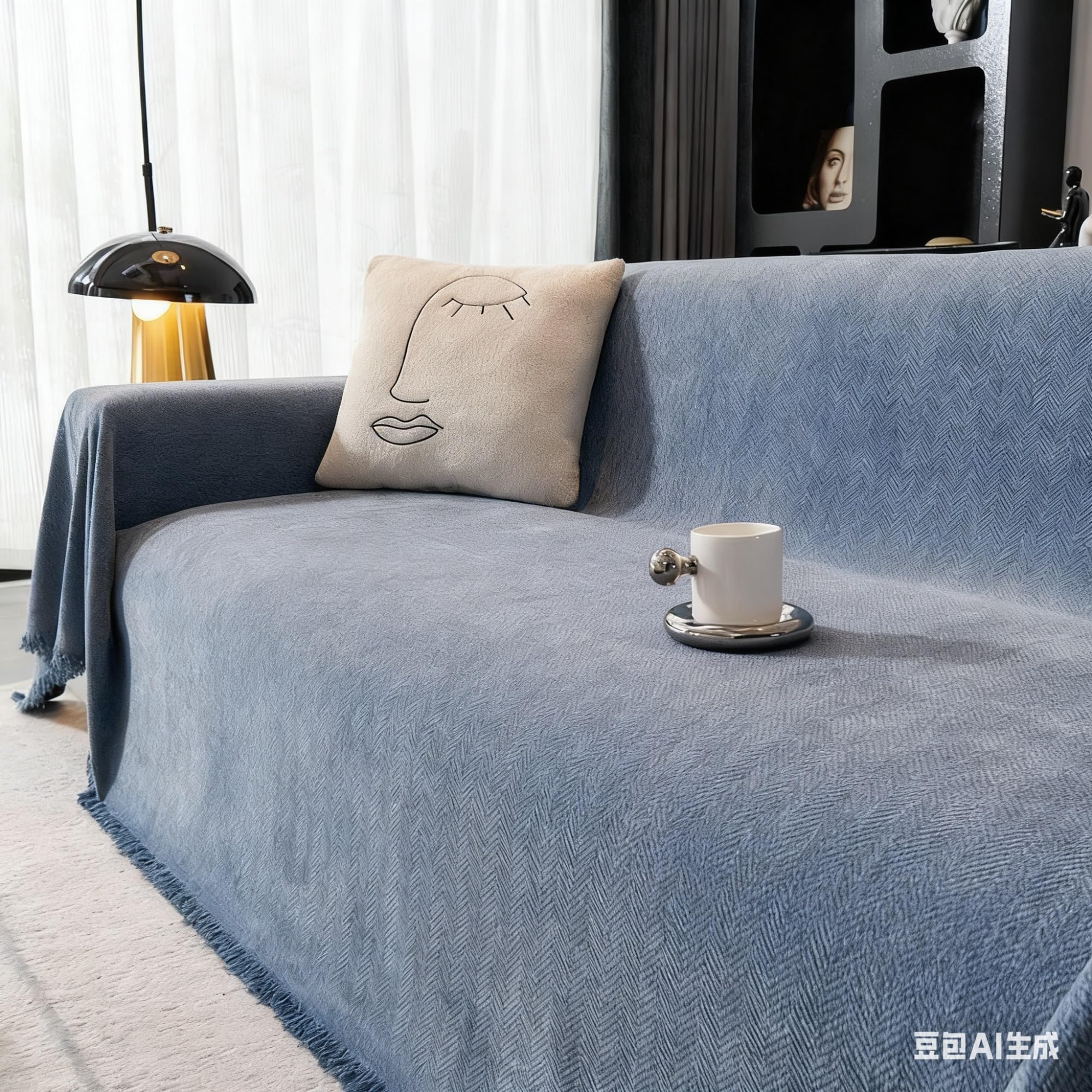 Housse de canapé chenille de qualité supérieure avec pompons chic