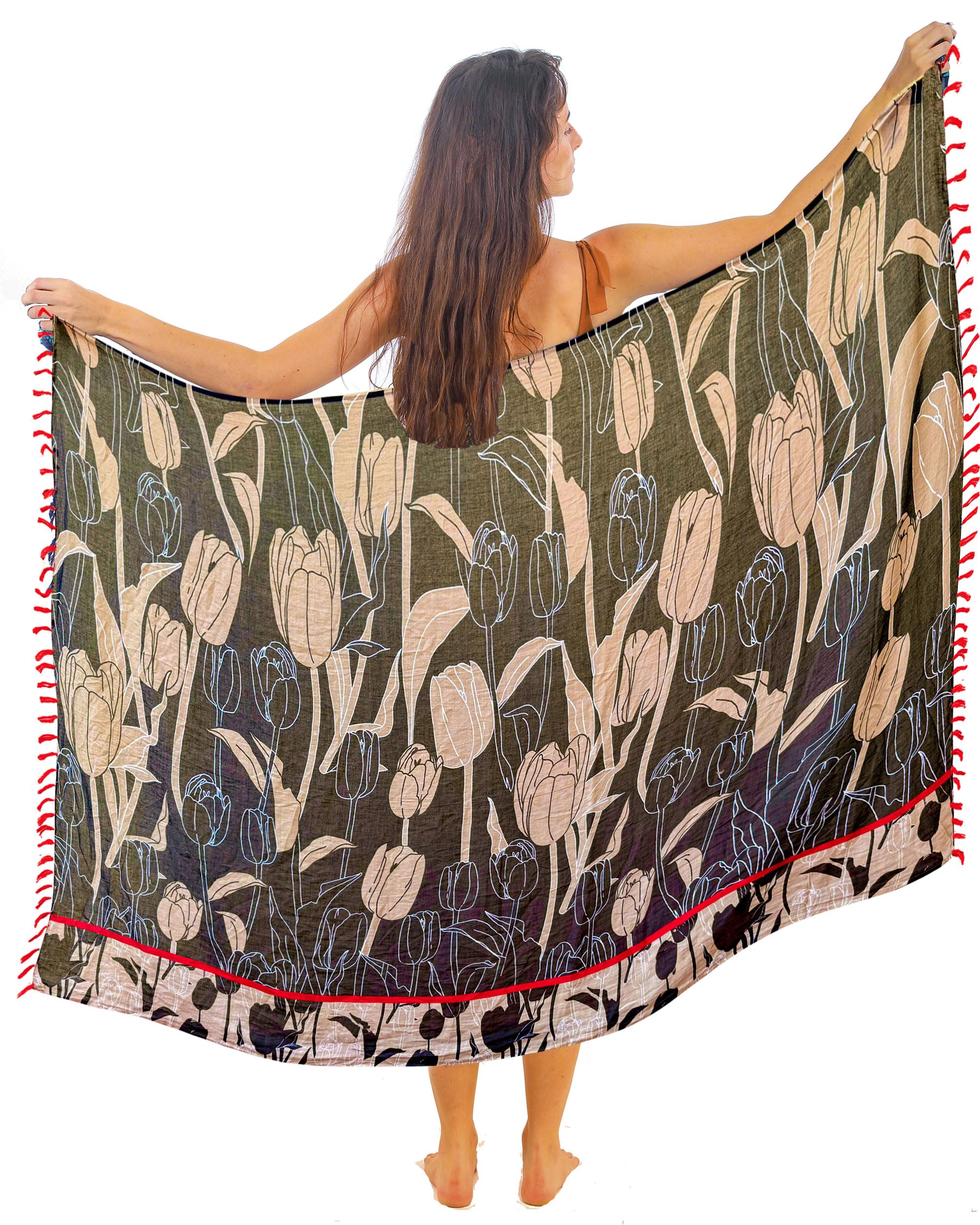 Women Long Sarong Smooth Silky Cotton Beach Pareo Bikini Swimsuit Wall Hanging Wrap Skirt, Anjuna, XXL