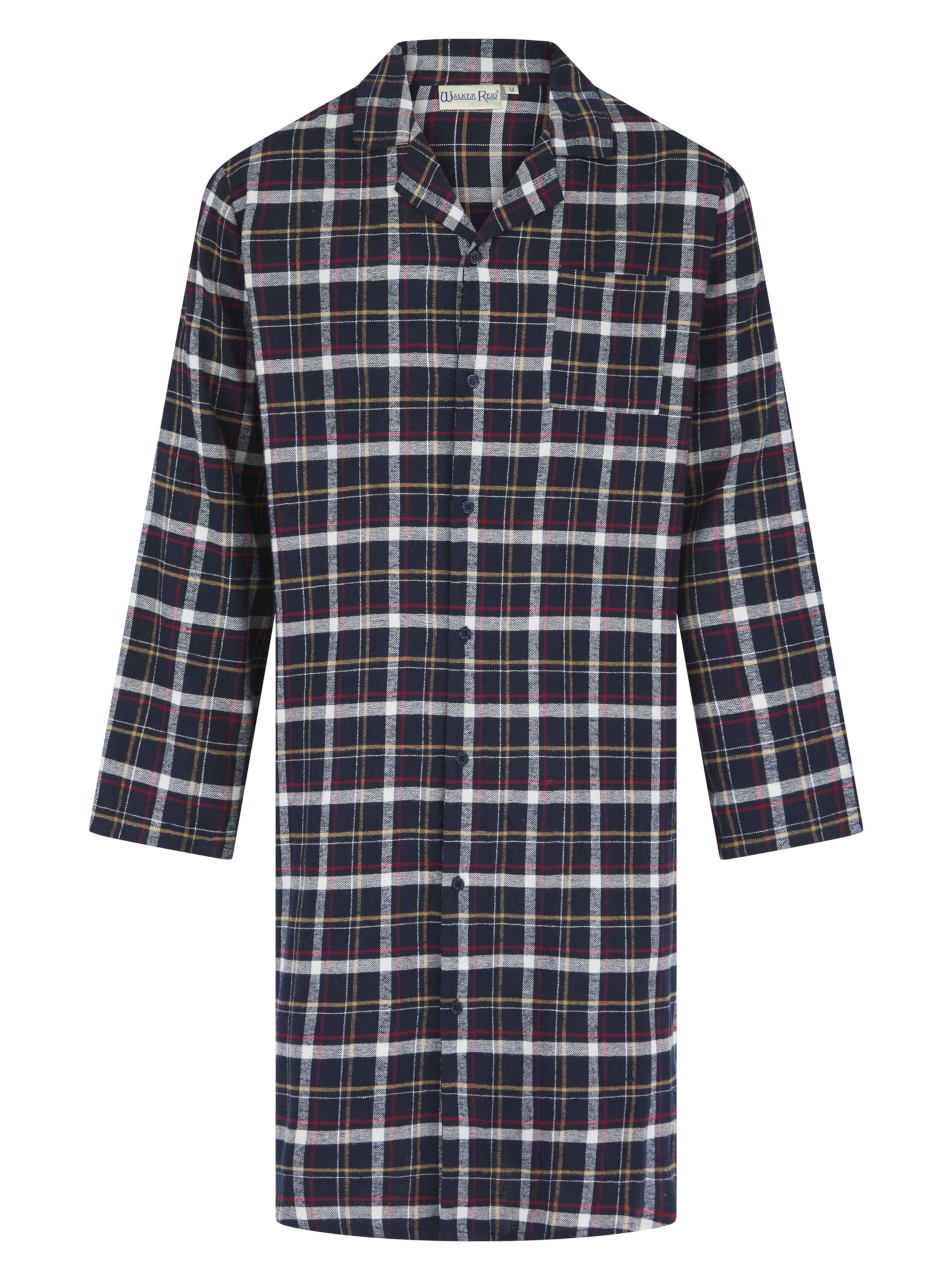 Slenderella Men's Black Walker Reid Checked Nightshirt Cotton Button Up Long Sleeve Nightwear (Medium)