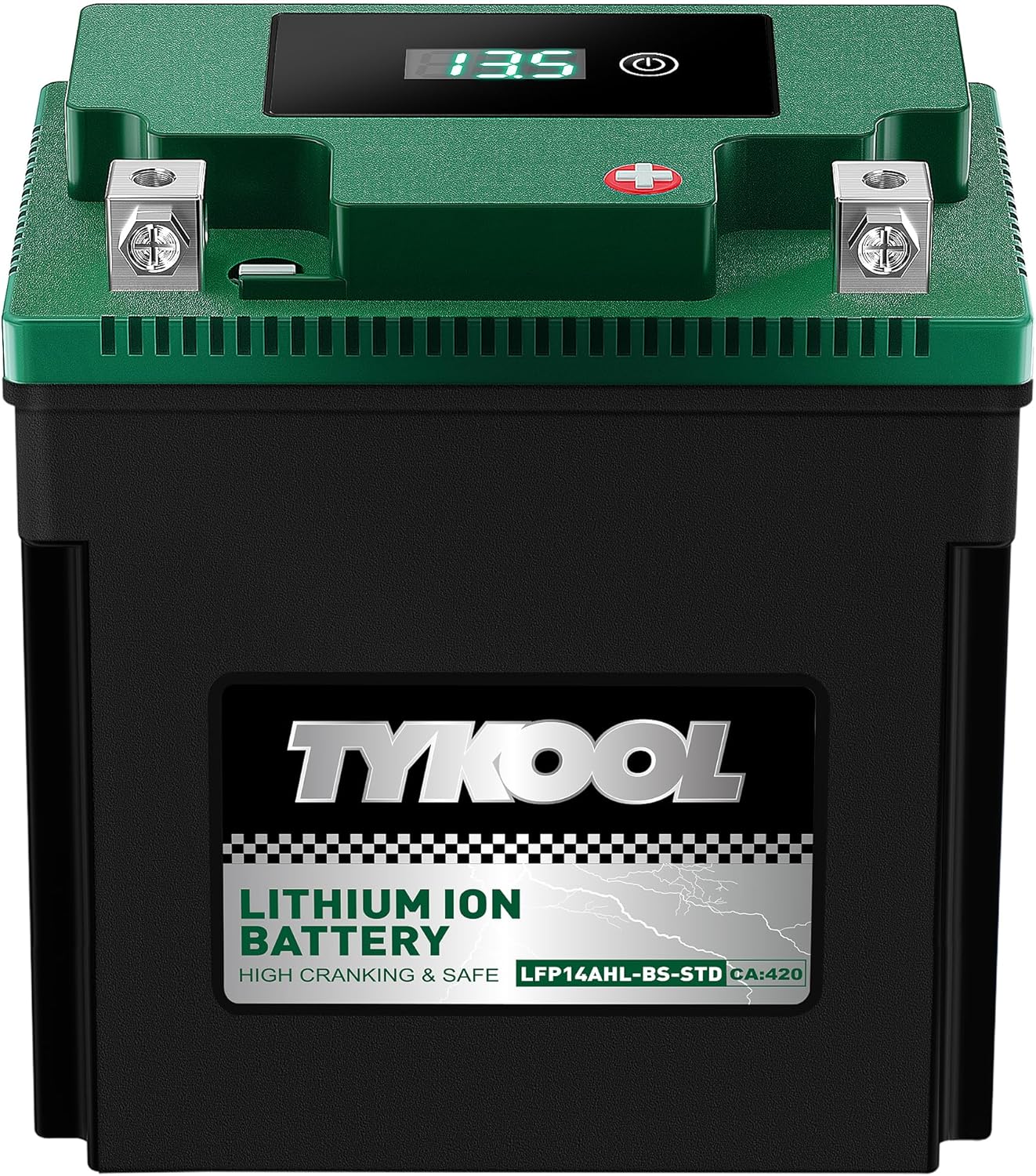 TYKOOL LiFePO4 motorcycle battery 12.8V 7Ah with digital readout