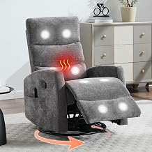 Luxlen Manual Swivel Rocker Recliner Chair with Massage, Overstuffed Recliner Glider with Vibration Massage and Heat for Nursery, Living Room Reclining Sofa Chair, Fabric Dark Gray