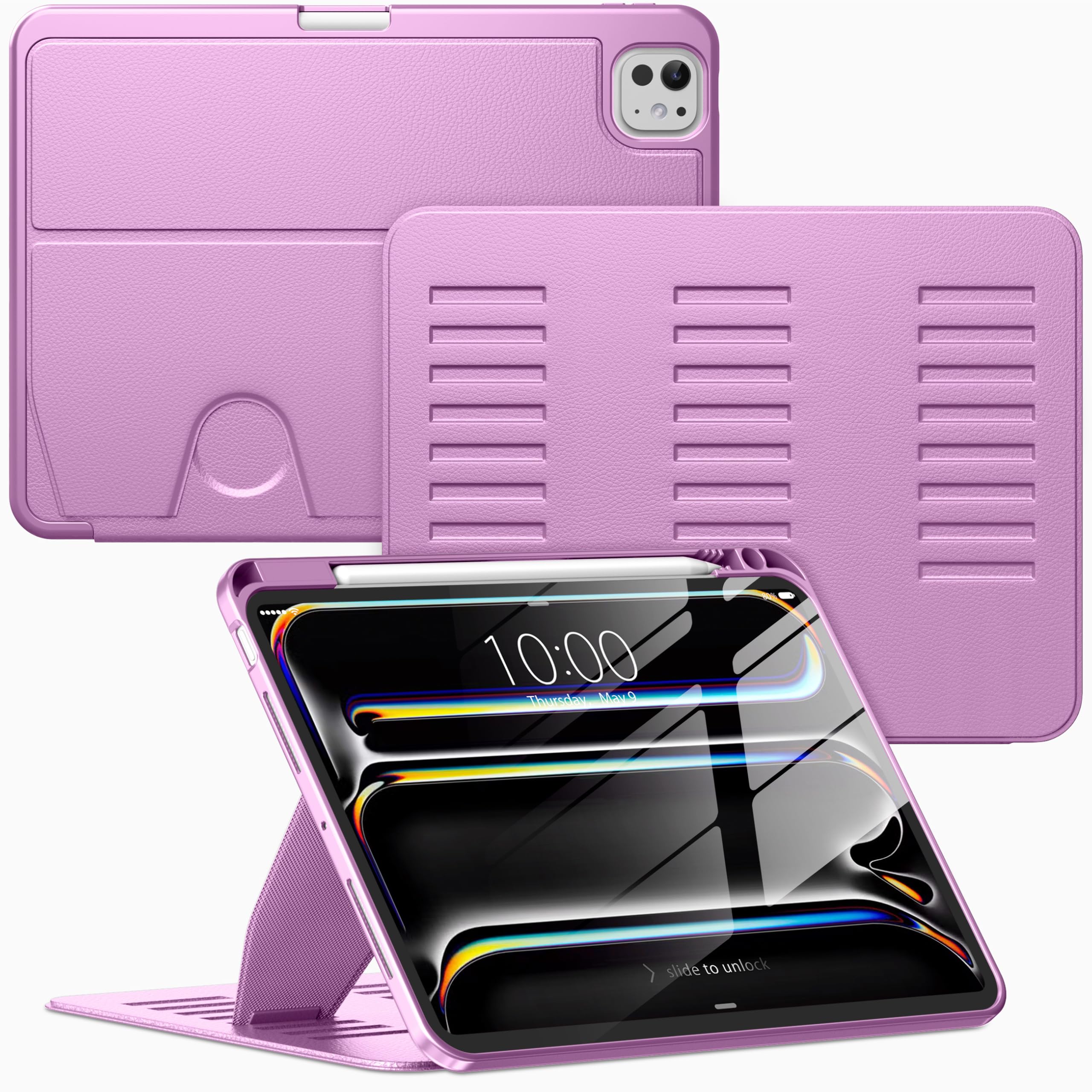 VIKESI Case for iPad Pro 11 inch (M5/M4) 2025/2024,Multiple Angles Magnetic Stand Cover,Shockproof Back,Pencil Holder,and Auto Sleep/Wake,Purple
