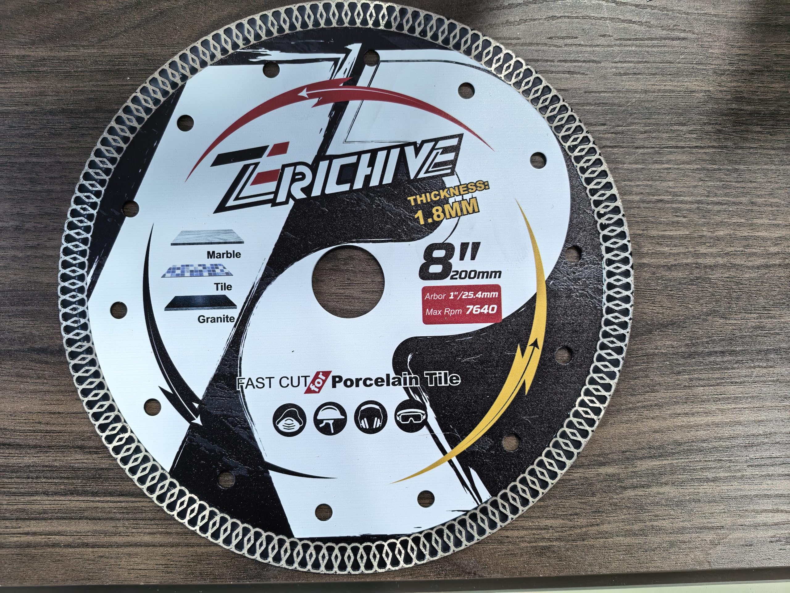Zerichive 8 Inch Porcelain Diamond Cutting Disc 200 x 25.4/22.23mm,Wet Cutting for Hard Tile,Ceramic,Porcelain,Quartz,Dekton,Marble,Granite
