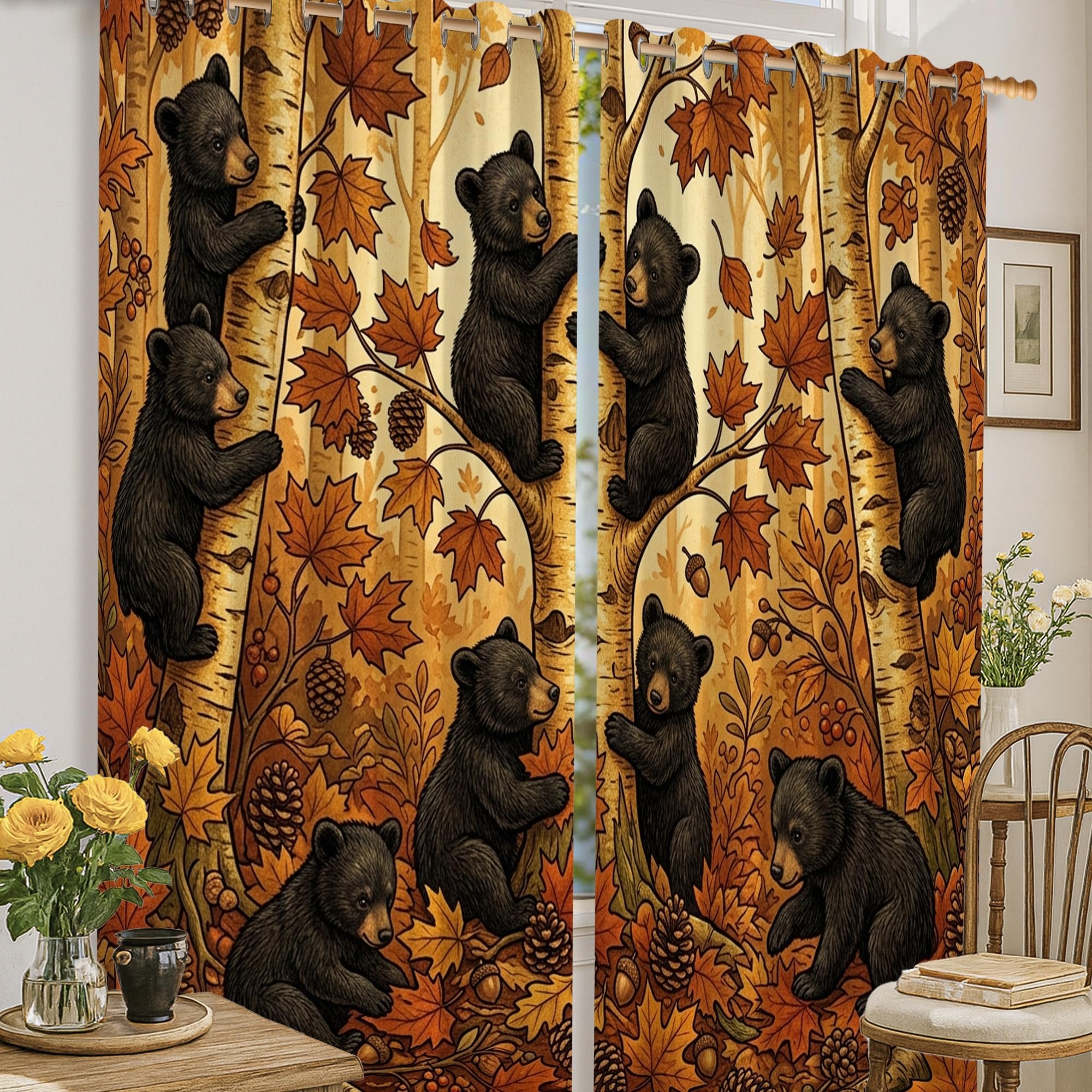 Rideaux occultants lavables imprimé feuilles d'automne pour cuisine