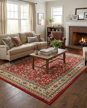- Yasmin Rug 10' x 13' 1 Terracotta Traditional Easy-Clean Rug Ideal for Living Rooms, Large Dining Rooms, and Offices