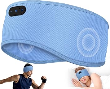 MUSICOZY Sleep Headphones Bamboo Cotton Headband, Wireless Bluetooth 5.4 Headphones for Sleeping Side Sleepers, Sleeping Headband for Men & Women, Ideal Gift for Travel, Workout, YogaSky Blue