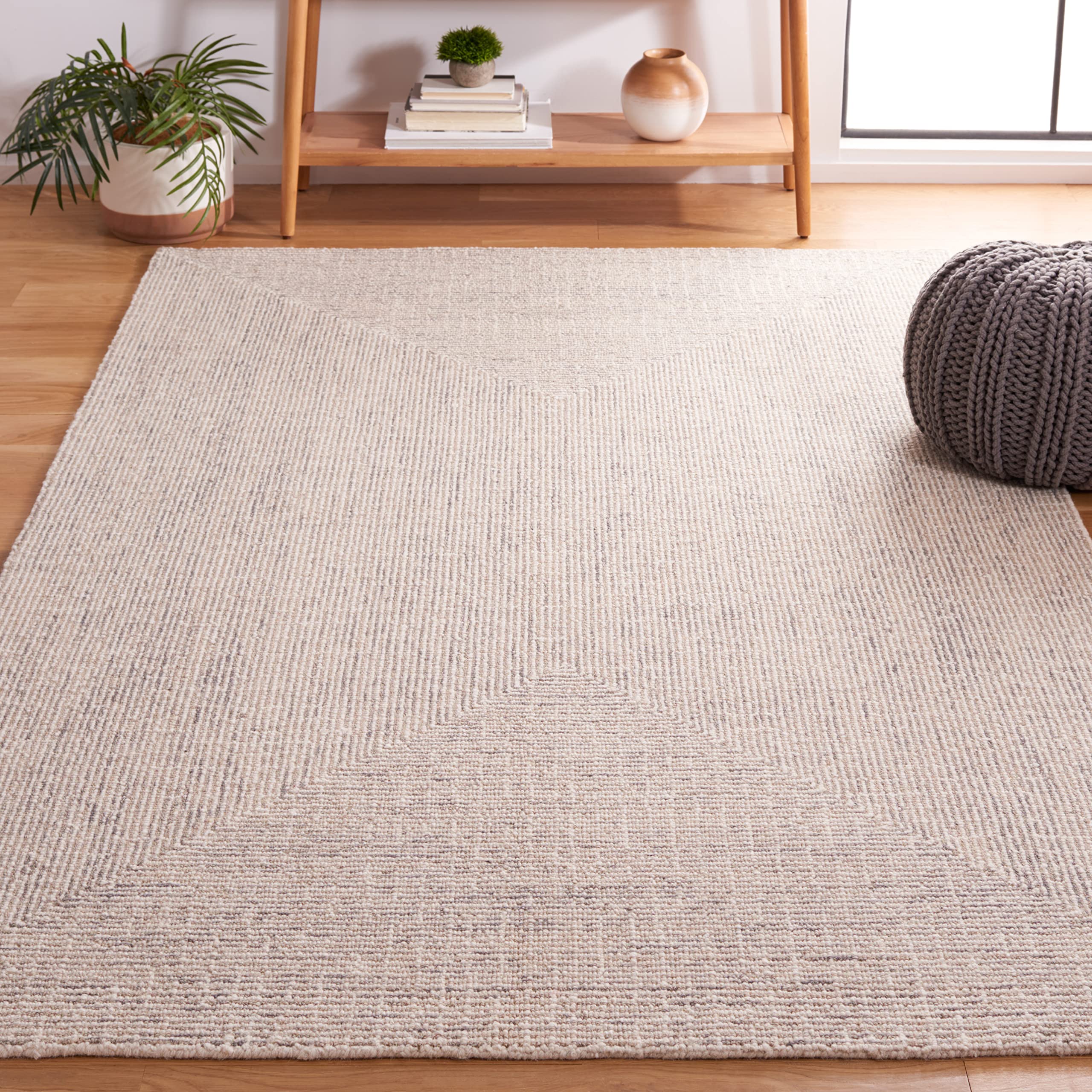 SAFAVIEH Abstract Collection Area Rug - 9' x 12', Grey & Ivory, Handmade Wool, Ideal for High Traffic Areas in Living Room, Bedroom (ABT480F)