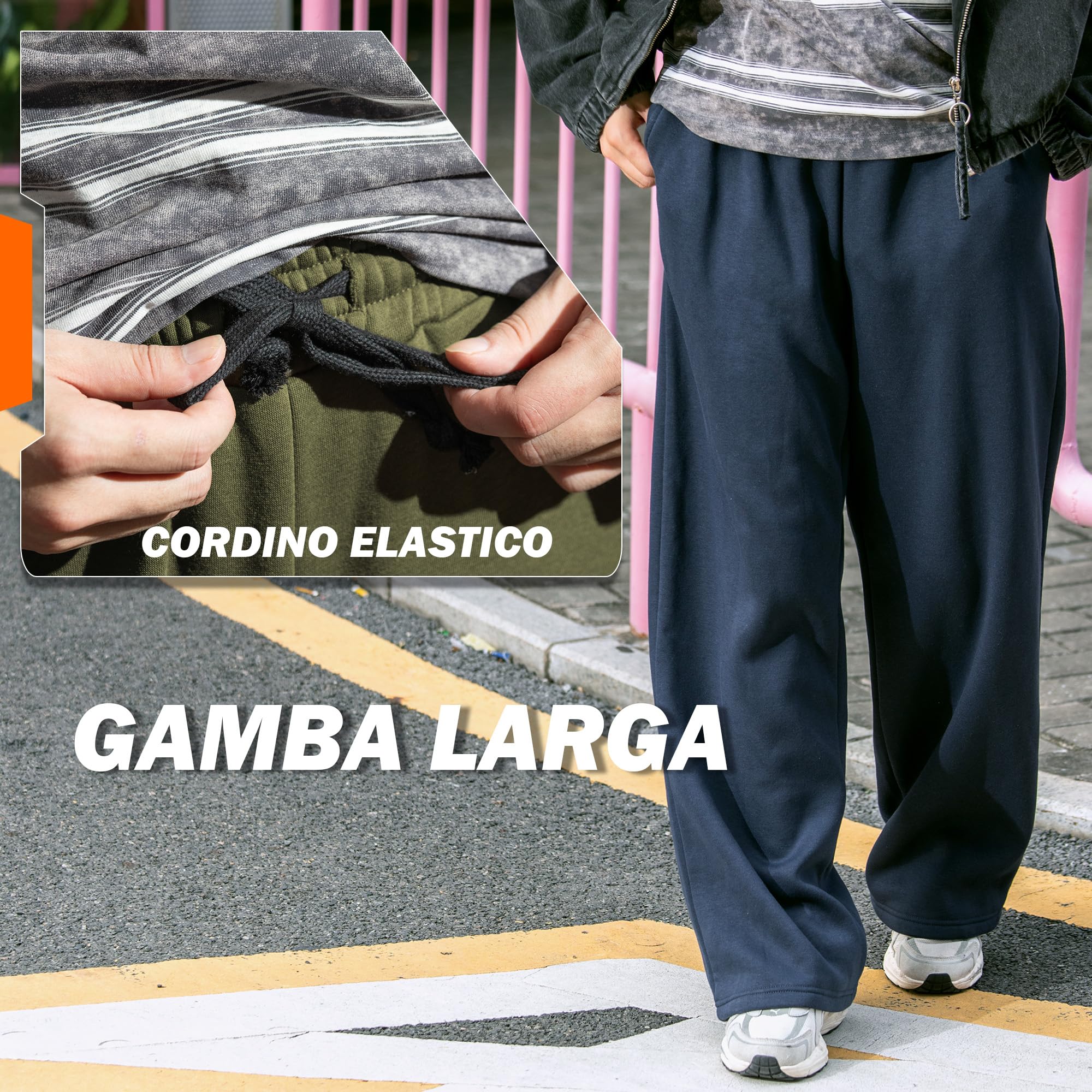 ineepor Pantaloni Tuta Uomo Invernali Baggy Felpati Pile Cotone Caldi Gamba Larga Dritti Pantalone Sportivi Running Larghi Casual Joggers con Tasche Laterali Coulisse e Elastico in Vita XS-5XL