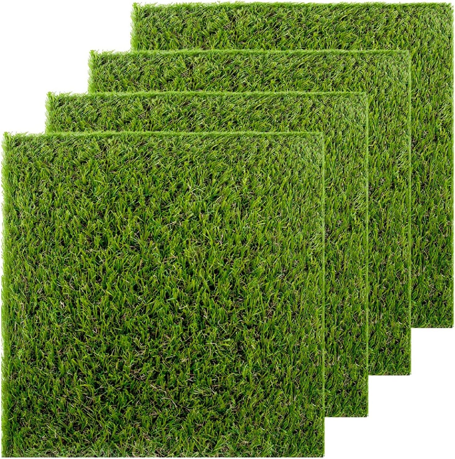 GOLDEN MOON Artificial Grass Turf Patch Tiles, 4 Pcs 12 x 12 Synthetic Grass Square Mats DIY Grass Decoration