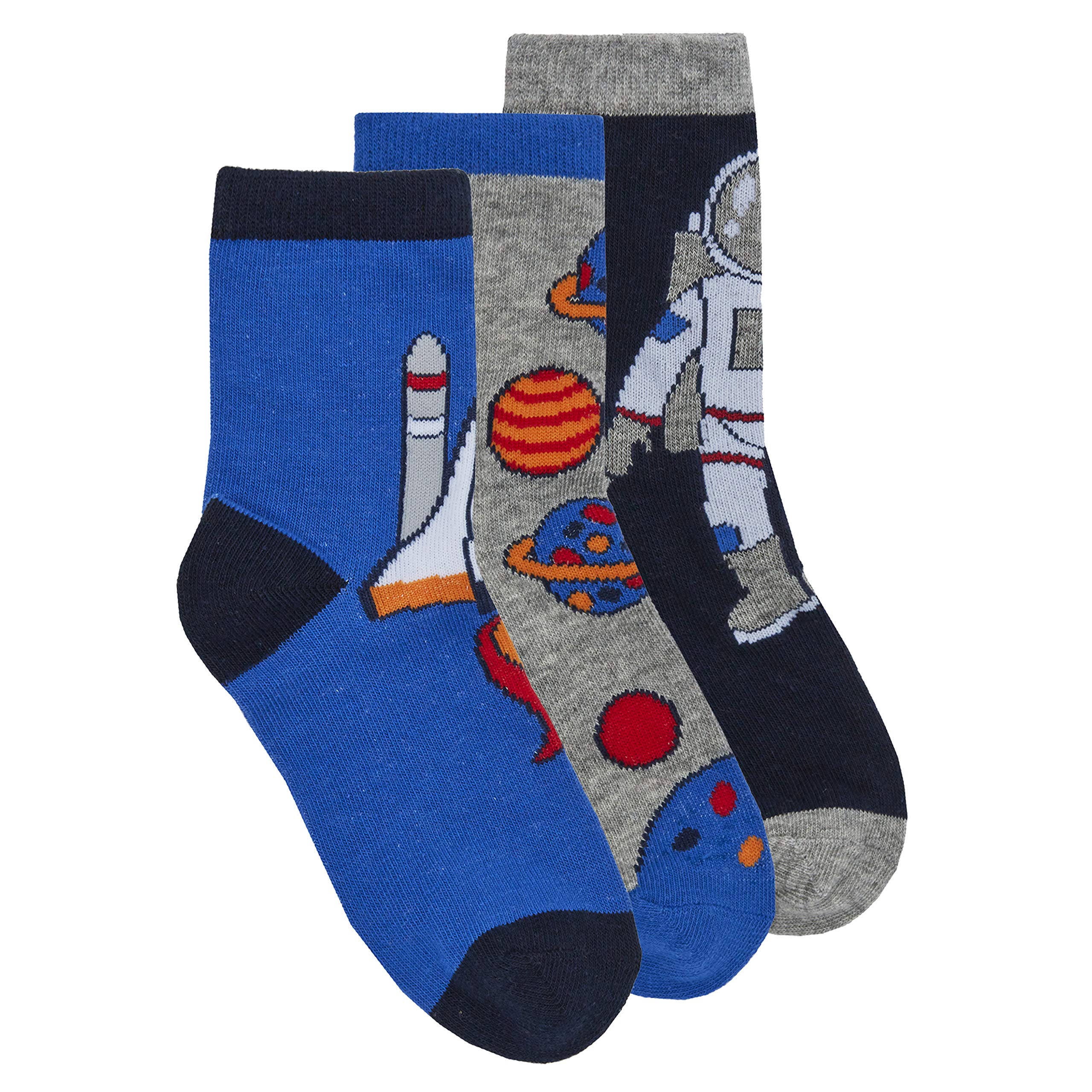Metzuyan Boys 3 Pair Pack Cotton Rich Novelty Colourful Design Socks Astro 9-12