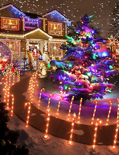 Vista 7 de COOLWUFAN Paquete de 12 marcadores de camino de bastón de caramelo de Navidad, decoraciones navideñas de bastón de caramelo de 22 pulgadas, luces