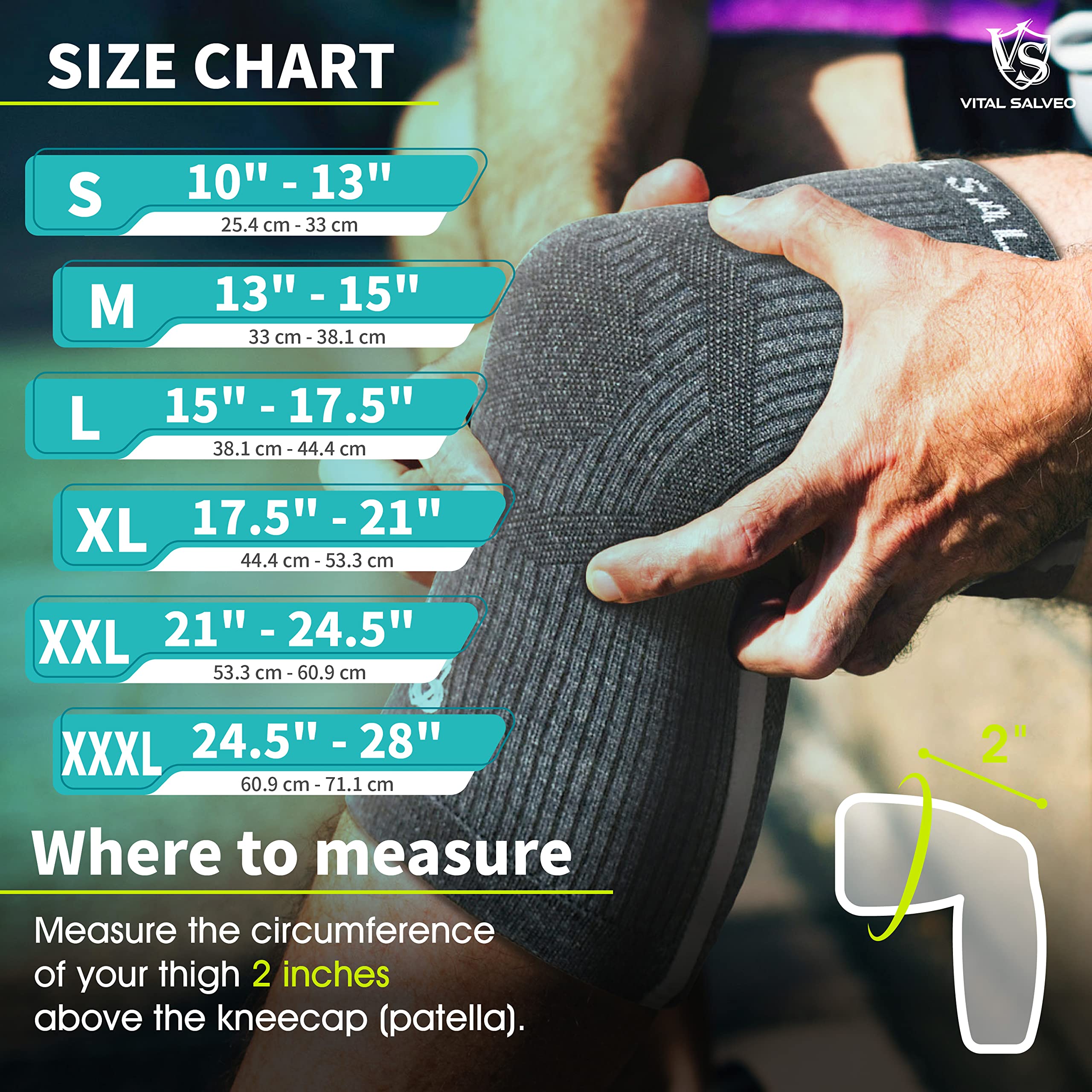Vital Salveo-Best Recovery Compression Knee Support Sleeve For Man And Women Germanium Knee Brace For Running, Basketball, Hiking, Gym, Workout, Sports (1 PC)-X-Large - View #6