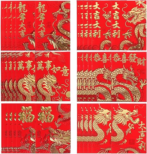 Paquete de 60 sobres rojos chinos para Año Nuevo Lunar Hong Bao 2024 Año del Año del Año del Dinero para Festival de Primavera Boda Cumpleaños