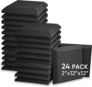 Fstop Labs Acoustic Foam Panels, 24 Pack Black 2'' X 12" X 12" Mushroom Studio Wedge Tiles, Sound Panels Sound Proof Foam Panels Sound Proofing Padding For Wall