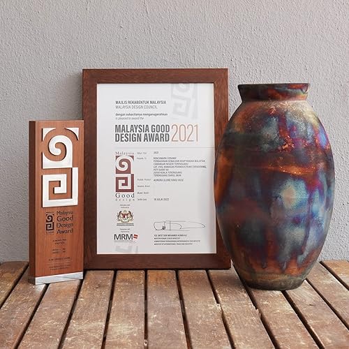 Miniatura 9 de RAAQUU Jarrón grande ovalado de cerámica ahumada Raku SN0000374 de 13.5 pulgadas, cerámica Raku hecha a mano, decoración del hogar, centro de mesa,