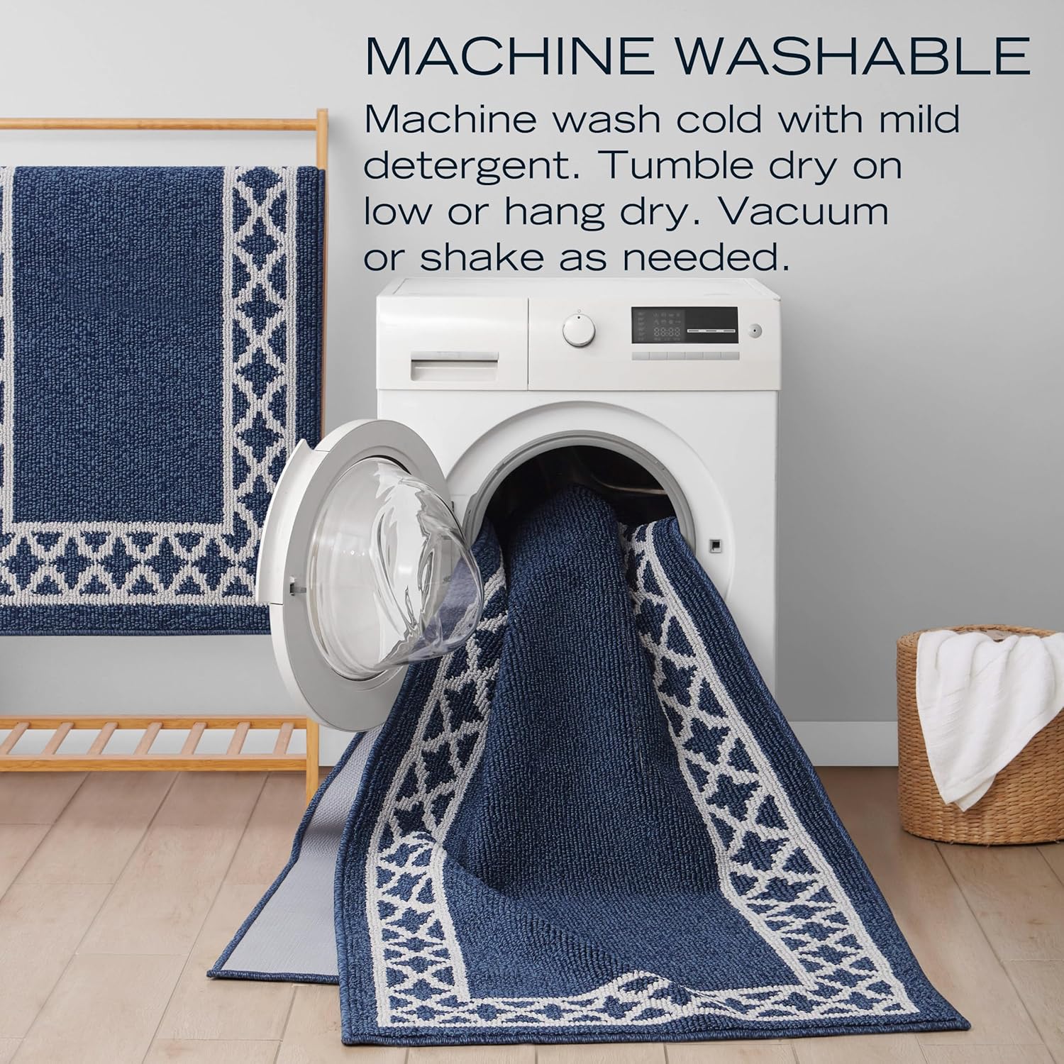 Nautica – Runner Rug | Indoor Runners for Hallways and Entry Rugs| Non-Slip and Non-Skid Entry and Kitchen Door Mat| Machine Washable Entryway Carpet Rugs | 2'2" x 3'9" | Rope Border Denim