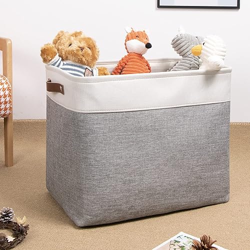 Miniatura 3 de DULLEMELO Cesta de almacenamiento plegable grande con asas de cuero duraderas, organizador de tela para guardar ropa, juguetes, libros, oficina