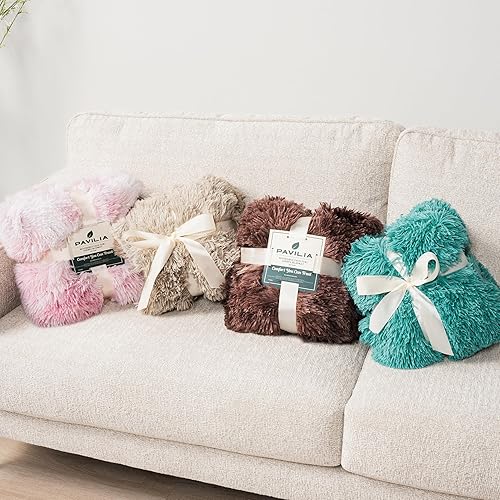 Miniatura 8 de PAVILIA Manta suave y esponjosa de piel sintética, color verde azulado, manta de sherpa cálida y peluda para cama, sofá, manta decorativa de felpa