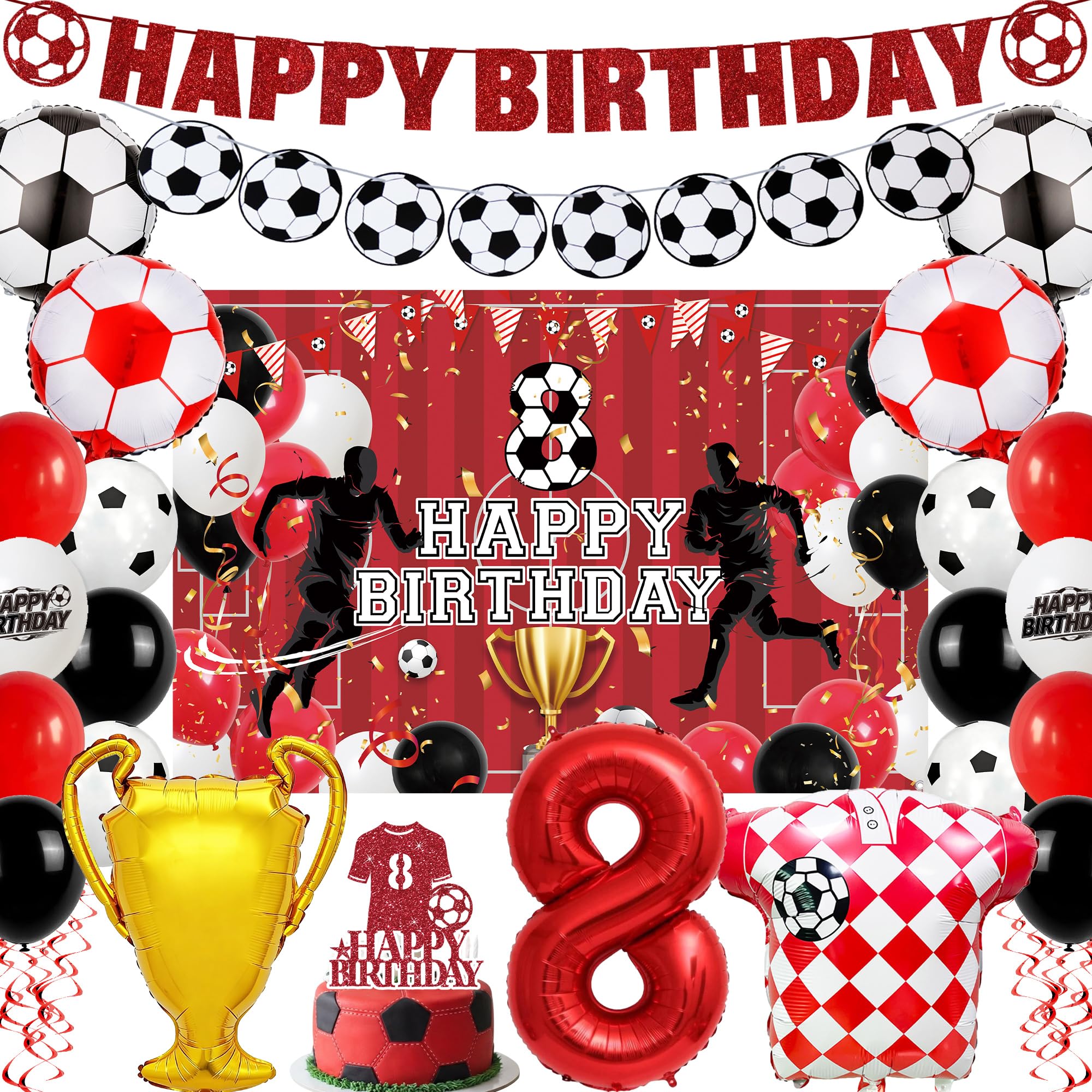 Football 8th Birthday Decorations, Happy Birthday Banner and Balloons