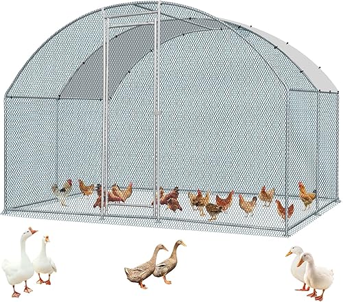 Outvita Gallinero de metal grande, jaula de aves de corral de 10 x 10 pies con cubierta de arco redondo impermeable y anti-UV, jaula de gallina de