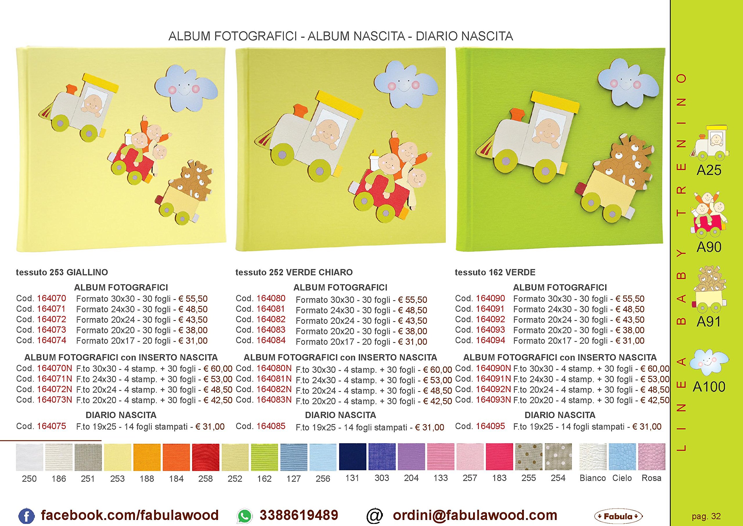 Fabula Linea Baby Trenino - Album con Personalizzazione Treno - Formato cm 24x30 con Copertina 253 Giallino e Applicazioni in Legno - 60 Pagine Avorio - cod. 164071