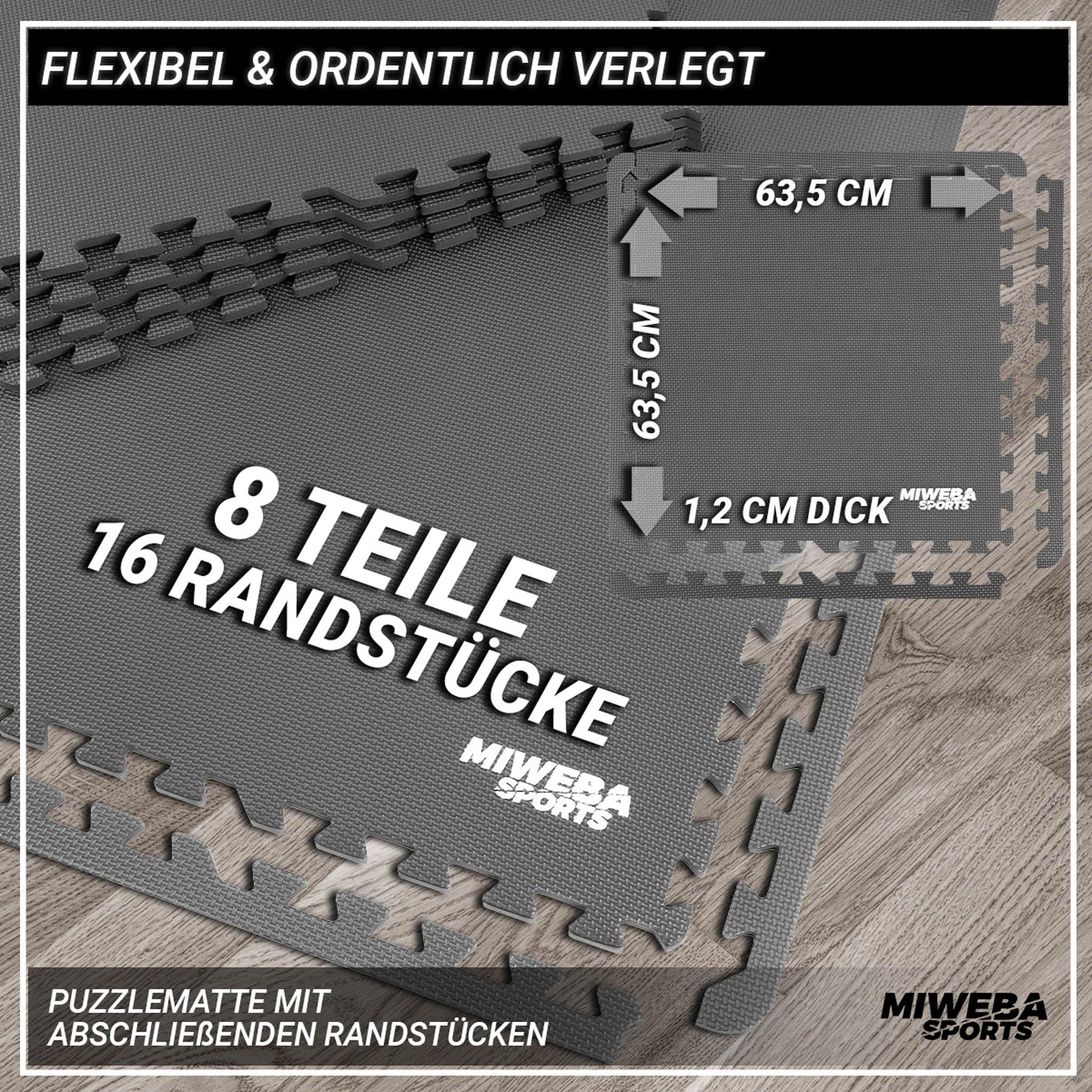 Miweba Sports Bodenschutzmatte BS100 | 18-teilig 3,175 m² - Yogamatte Gymnastikmatte Puzzlematte Fitness Sportmatte Fitnessmatte Gummimatte Turnmatte Trainingsmatte Puzzle Matte Bodenmatte