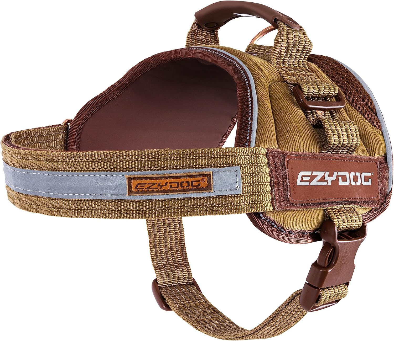 EzyDog Convert Dog Harness – Trail-Ready Rugged Harness for Walking, Hiking & Outdoors with Reflective Piping, Badge Attachment Points, Traffic Handle, & Comfort Lining (Medium, Green Camo)