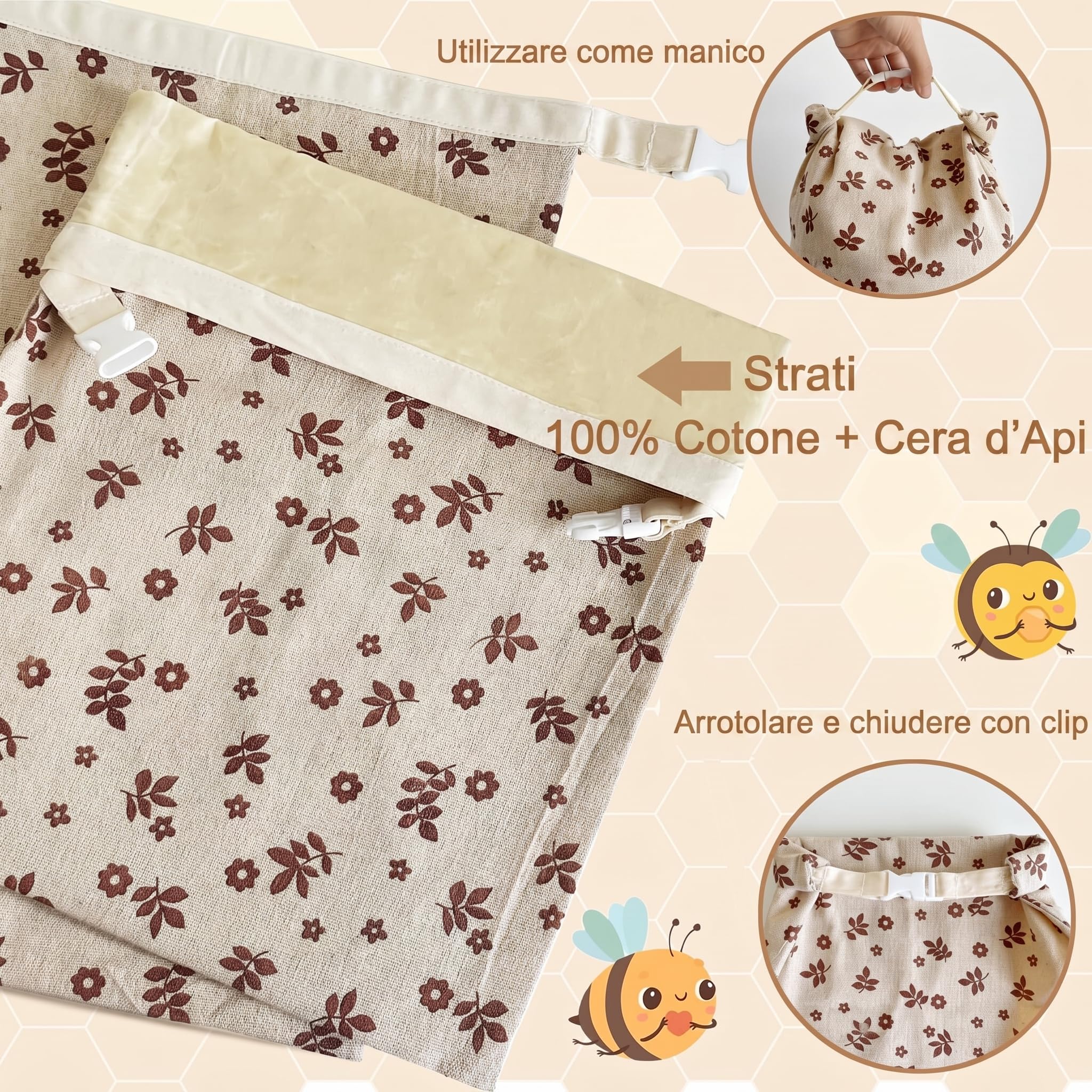 biorito sacchetti pane cera d'api, Sacchetti per il Pane in Cotone Biologico e Cera d’Api Naturale 43x33 cm 1 Pezzi Sacchetto Pane Riutilizzabile Traspirante per Pane Artigianale